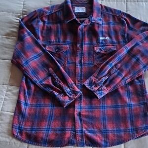 Hurley Red and Blue Plaid Flannel Casual Shirt